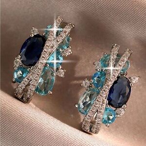 Elegant Blue & Aqua Crystal Cluster Earrings - Women Jewelry